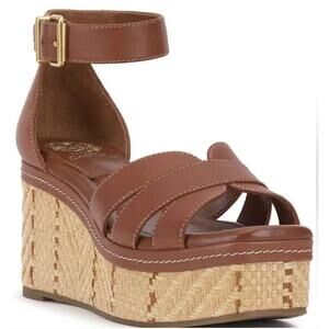 NWOT Vince Camuto Linoah Leather Espadrille Wedge Brown Sandal Women's 9.5